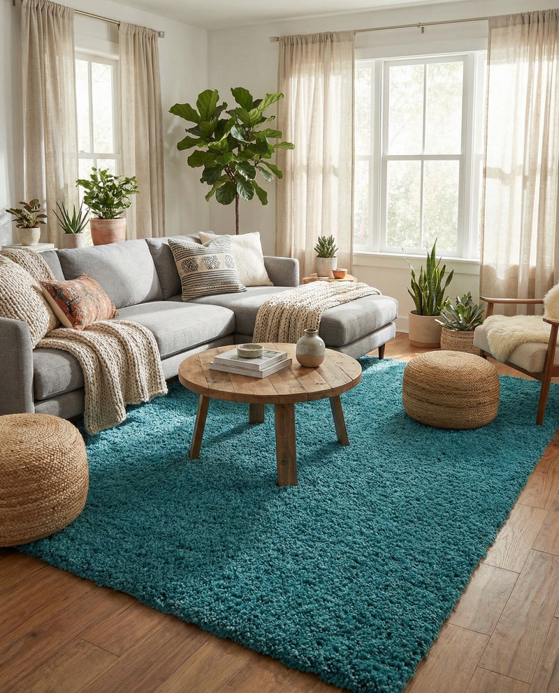 Plush Oasis Collection Area Rug - Serenity (Deep Aqua Blue) Rectangle Deep Aqua Blue  lifestyle 14