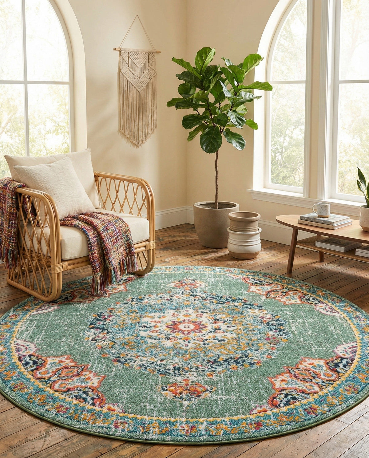 Brighton Terrace Collection Area Rug - Hove (Green) Round Green  lifestyle 123