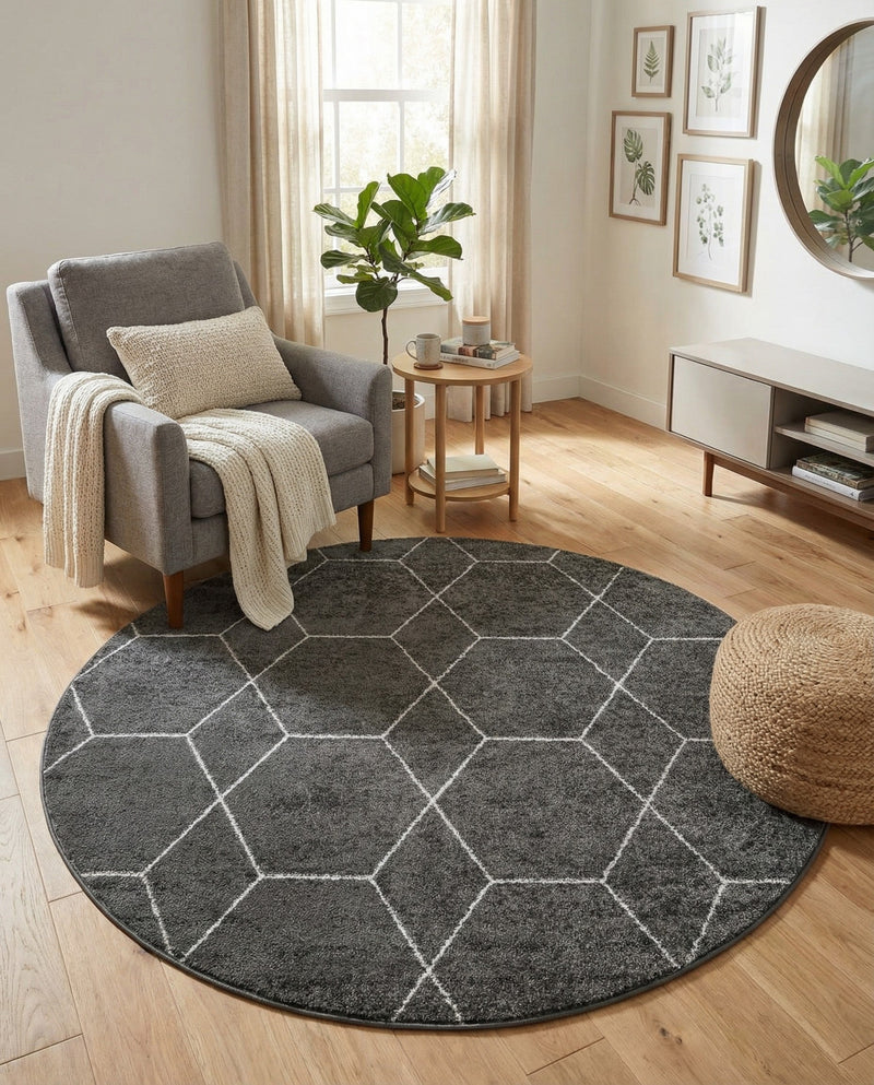 Trellis Mosaic Collection Area Rug - Arborville (Dark Gray) Round Dark Gray  lifestyle 55