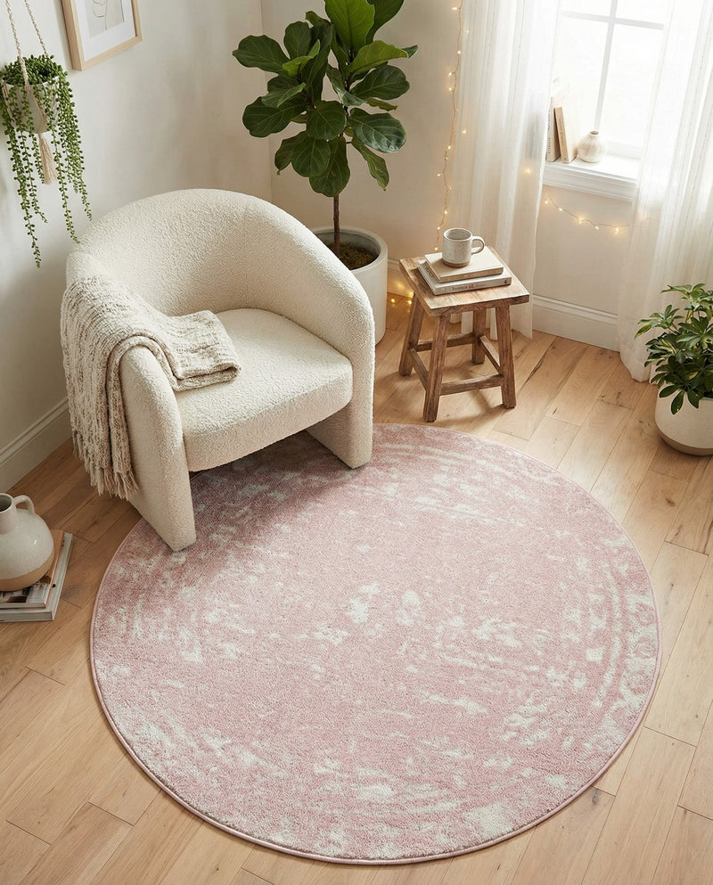 Brighton Stripes Collection Area Rug - Sussex (Pink) Round Pink  lifestyle 45