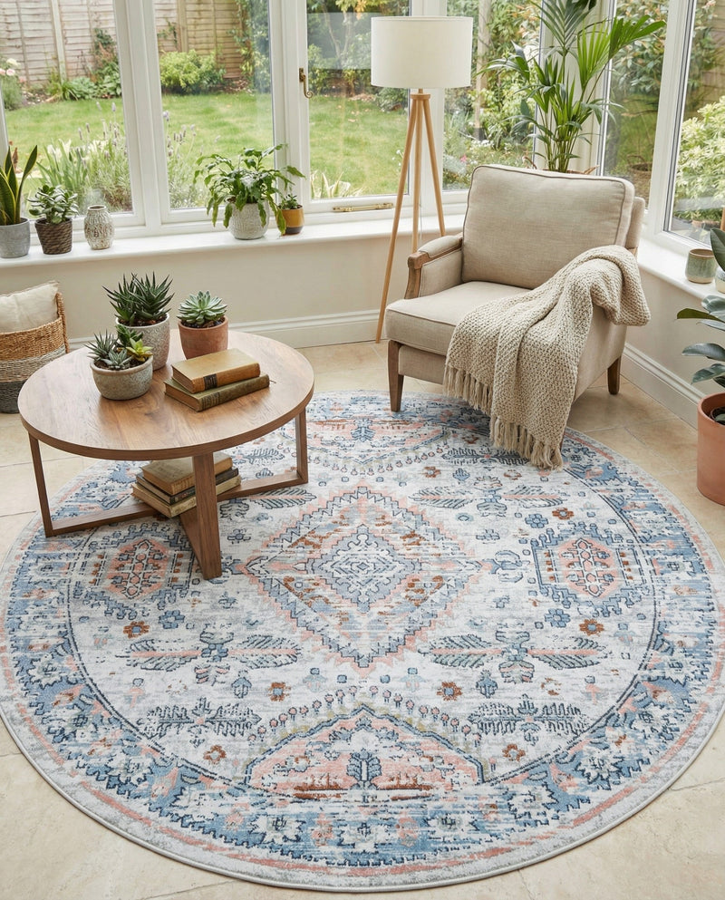 Aegean Elegance Washables Collection Area Rug -  Patmos Round Ivory  lifestyle 44