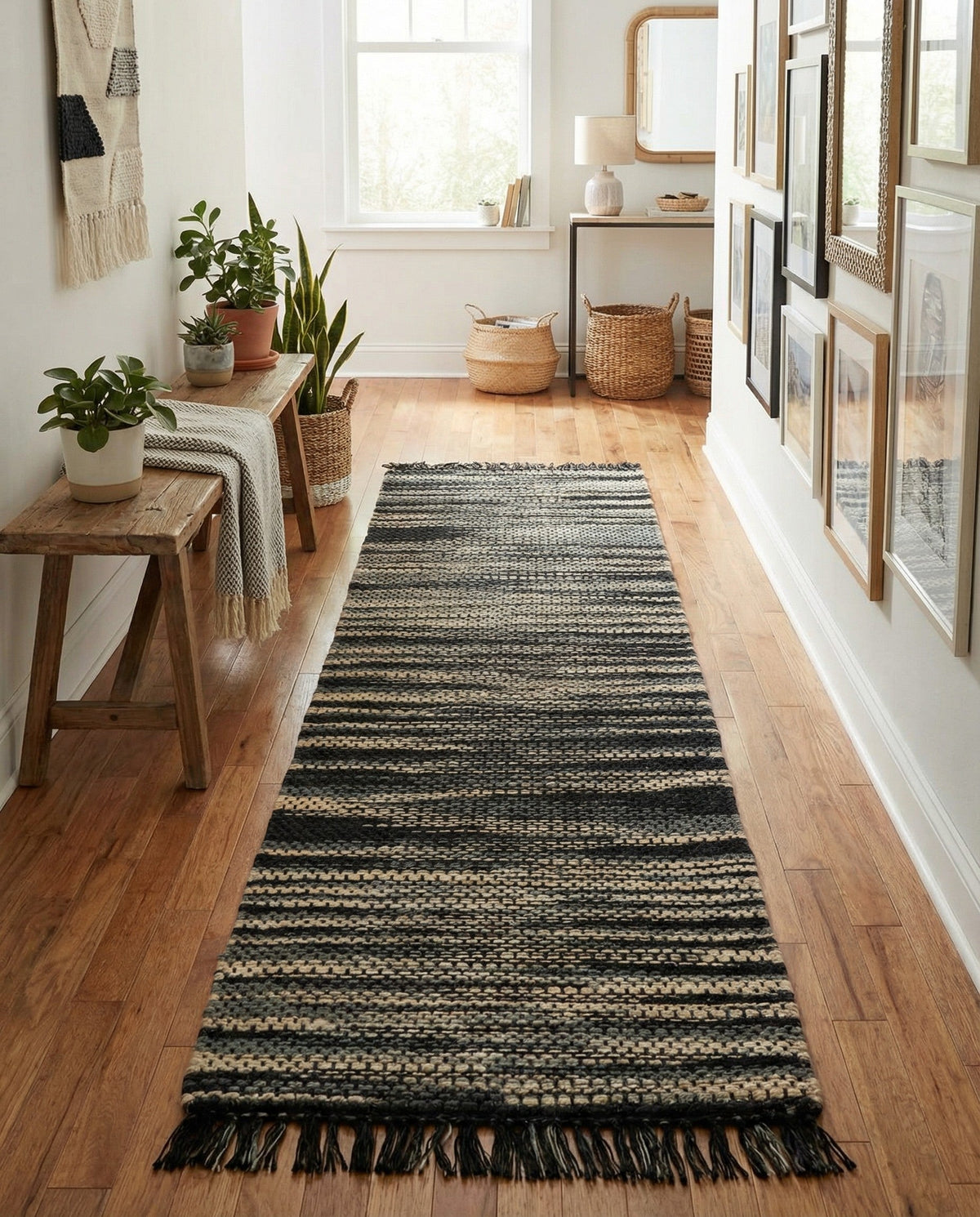 Savannah Jute Collection Area Rug - Nantucket Runner Navy Blue and Ivory  lifestyle 102