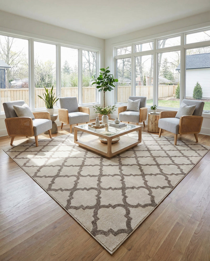 Lattice Gardens Collection Area Rug -  Bloomfield (Beige and Light Brown) Square Beige and Light Brown  lifestyle 75