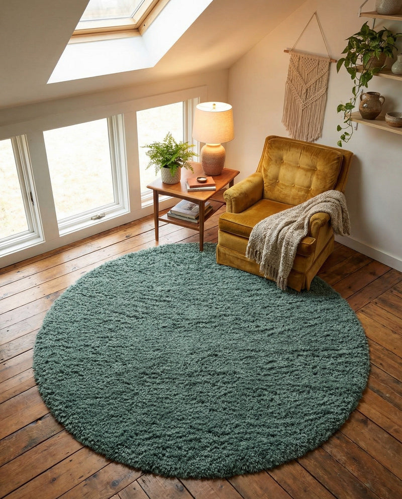 Eternal Plush Oasis Collection Area Rug -  Tranquility (Forest Green) Round Forest Green  lifestyle 74