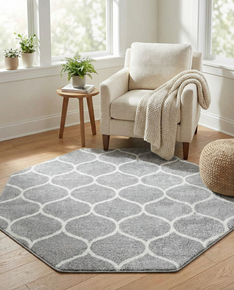 Trellis Mosaic Collection Area Rug -  Pergolatown (Light Gray) Octagon Light Gray  lifestyle 79