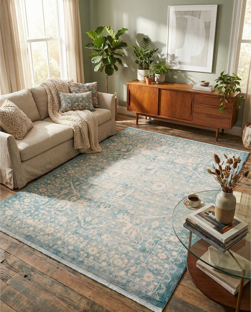 Rustic Charm Revival Collection Area Rug - Farmstead Rectangle Light Blue  lifestyle 32