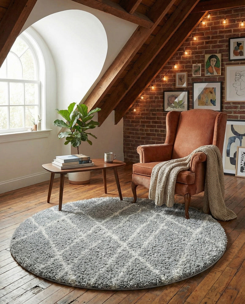 Cozy Haven Shag Collection Area Rug - Serenity (Cloud Gray) Round Cloud Gray  lifestyle 61