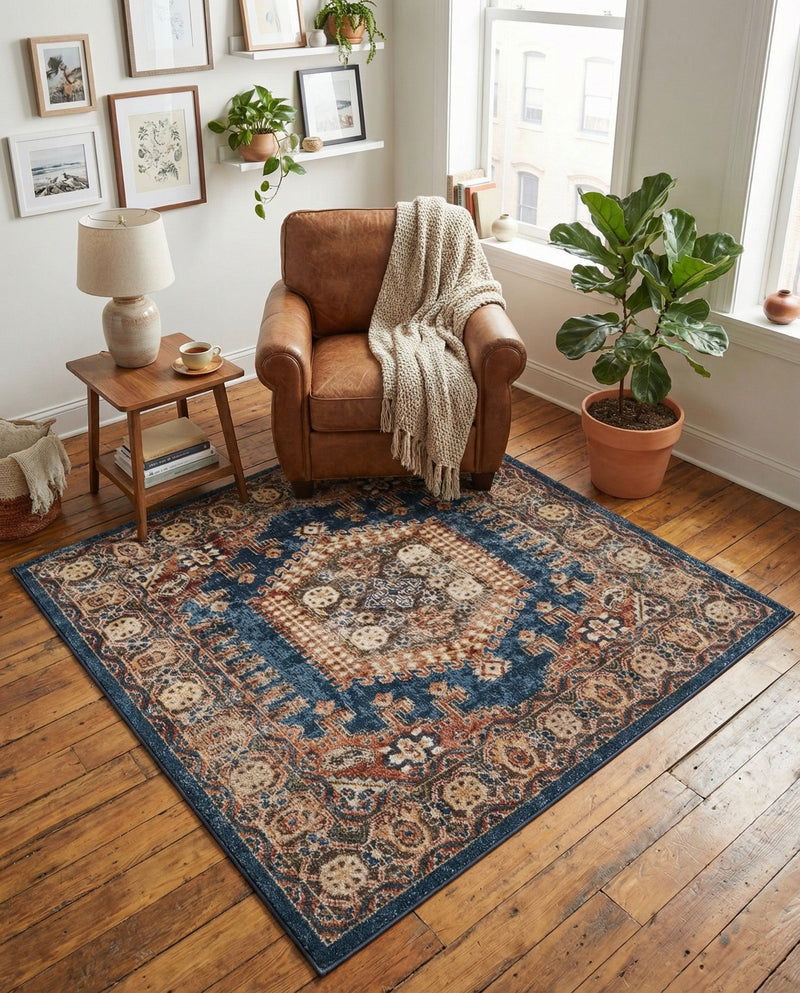 Eden Oasis Collection Area Rug -  Refuge (Blue) Square Blue  lifestyle 58