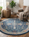Seville Stripes Collection Area Rug -  Malaga (Navy Blue) Round Navy Blue  lifestyle 79