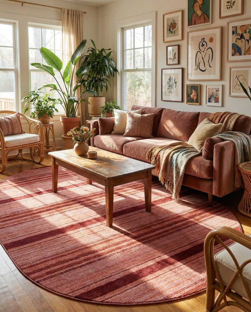 Jewel Oasis Collection Area Rug - Sapphire (Rusty Pink Rose) Oval Rusty Pink Rose  lifestyle 39