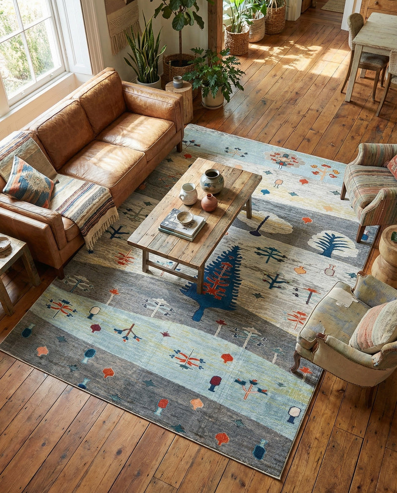 Colorburst Oasis Collection Area Rug -  Mosaic Rectangle Ivory Gray Blue  lifestyle 11