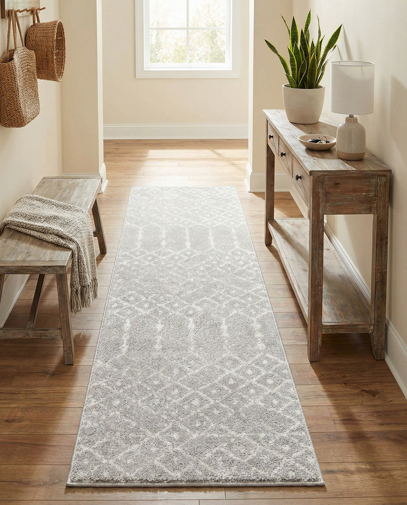 Marrakesh Lattice Collection Area Rug - Casablanca (Light Gray) Runner Light Gray  lifestyle 77