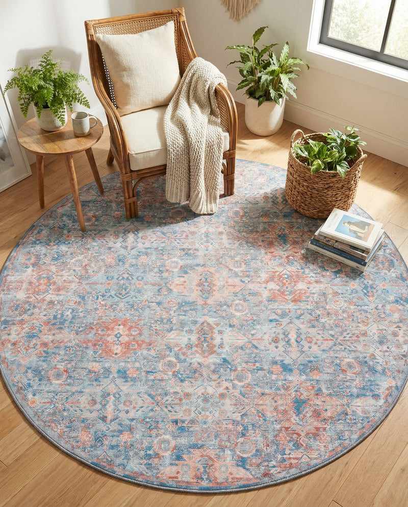 Heritage Elegance Collection Area Rug -  Potala Round Blue  lifestyle 50