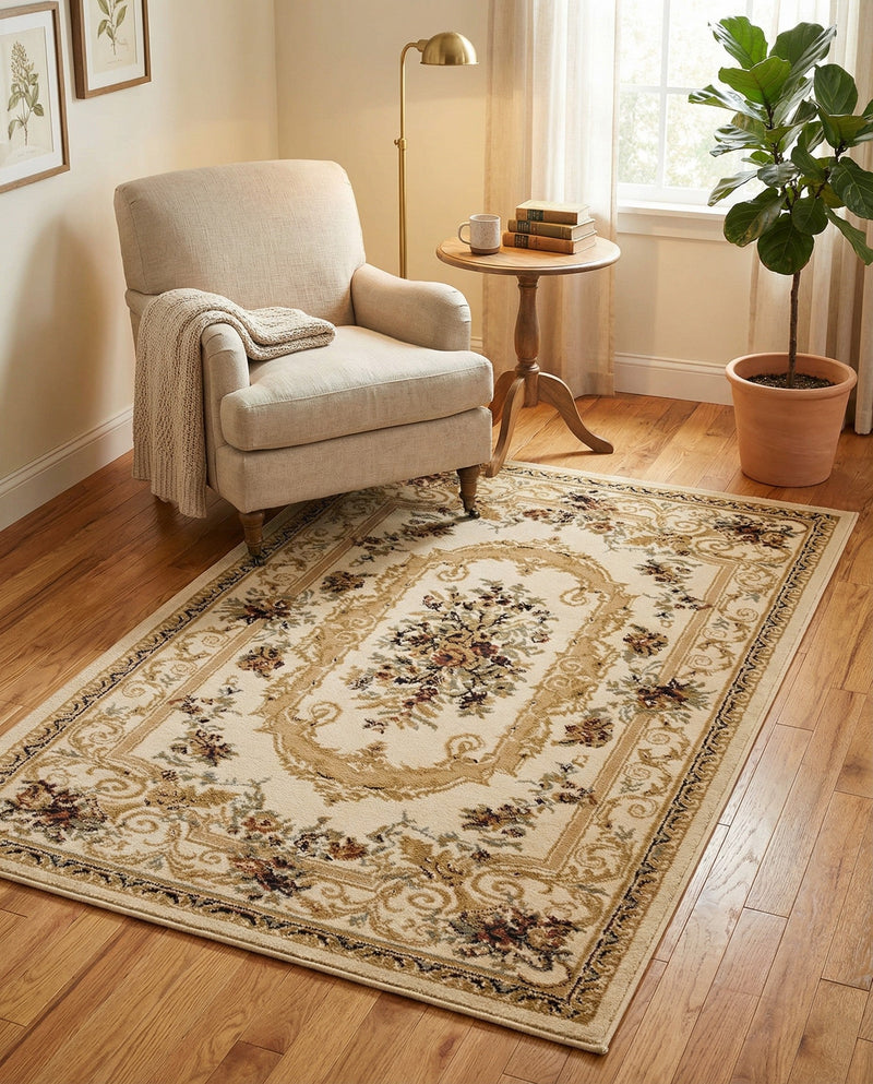 Versailles Elegance Collection Area Rug -  Louveciennes (Cream) Rectangle Cream  lifestyle 4