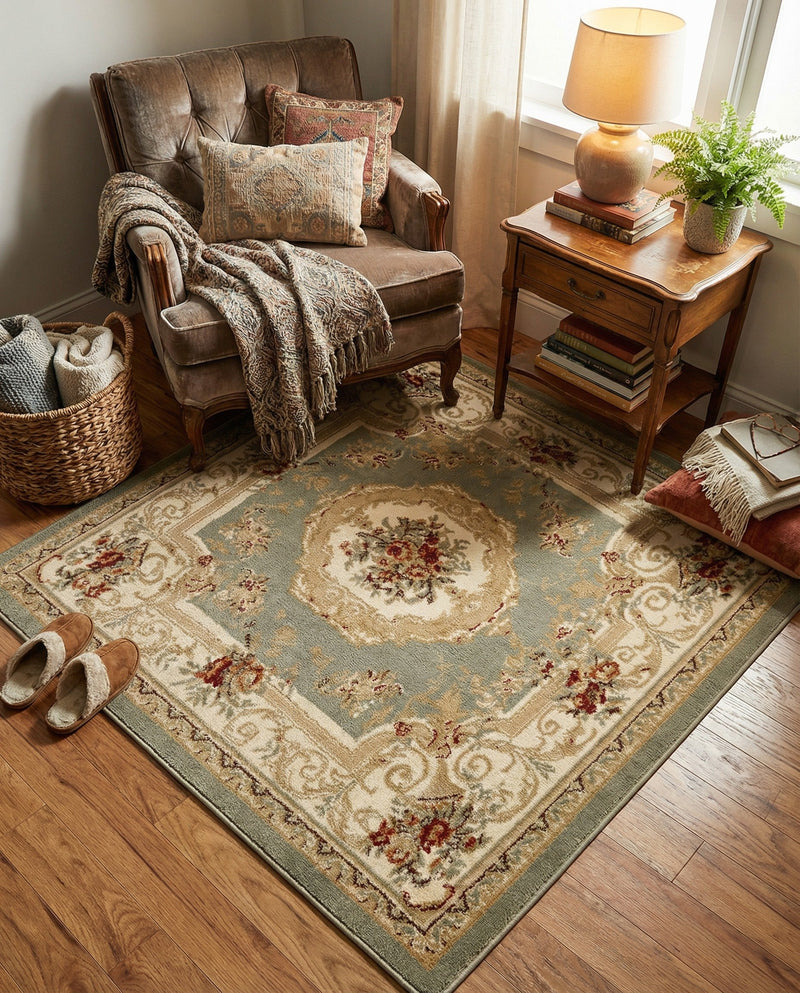 Versailles Elegance Collection Area Rug -  Louveciennes (Green) Square Green  lifestyle 38