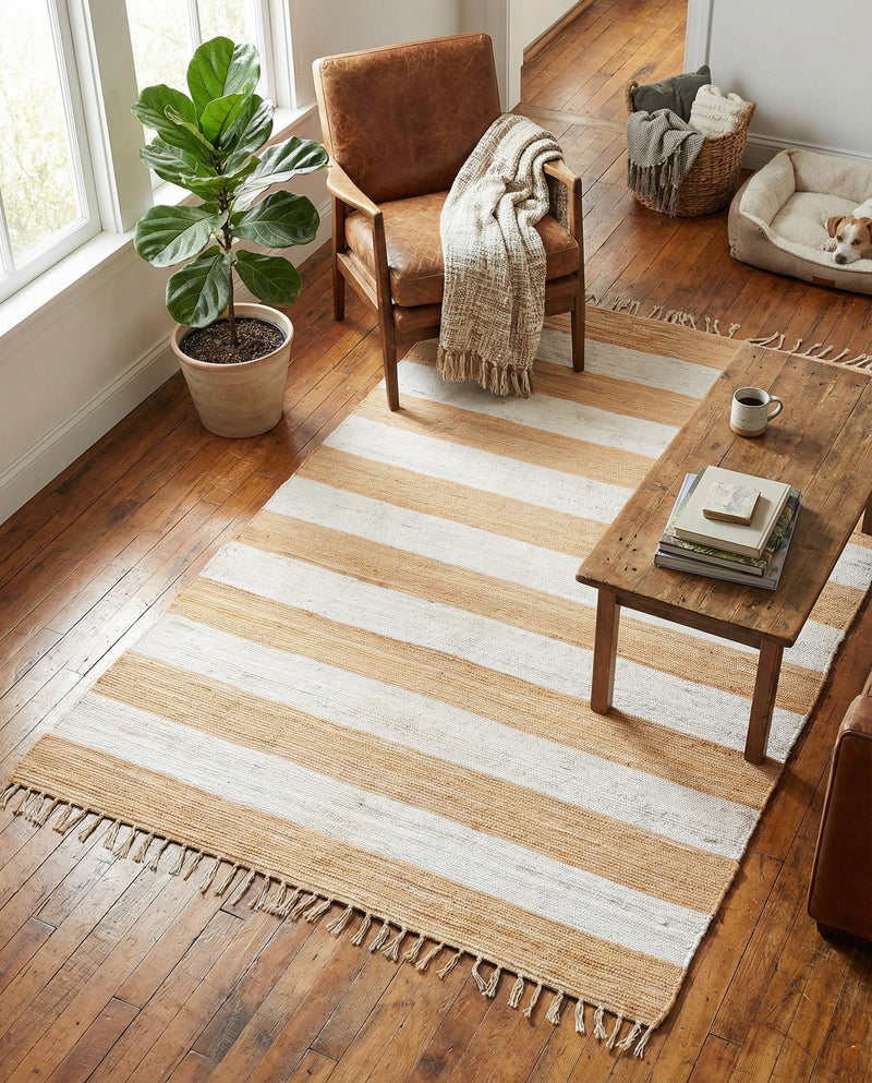 Tassel Trail Collection Area Rug - Pathway (Beige) Rectangle Beige  lifestyle 14