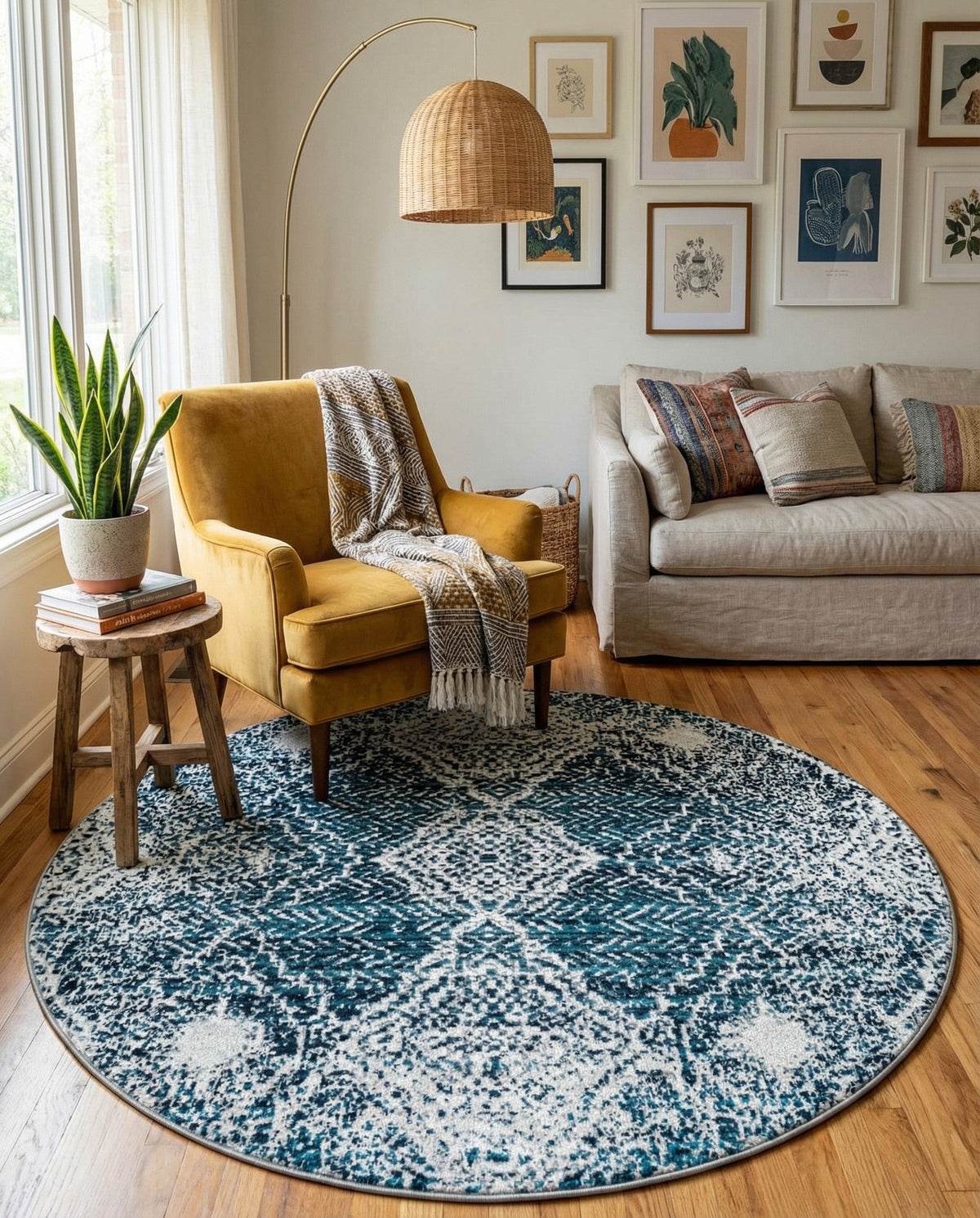 Aegean Elegance Washables Collection Area Rug -  Naxos Round Navy Blue  lifestyle 95