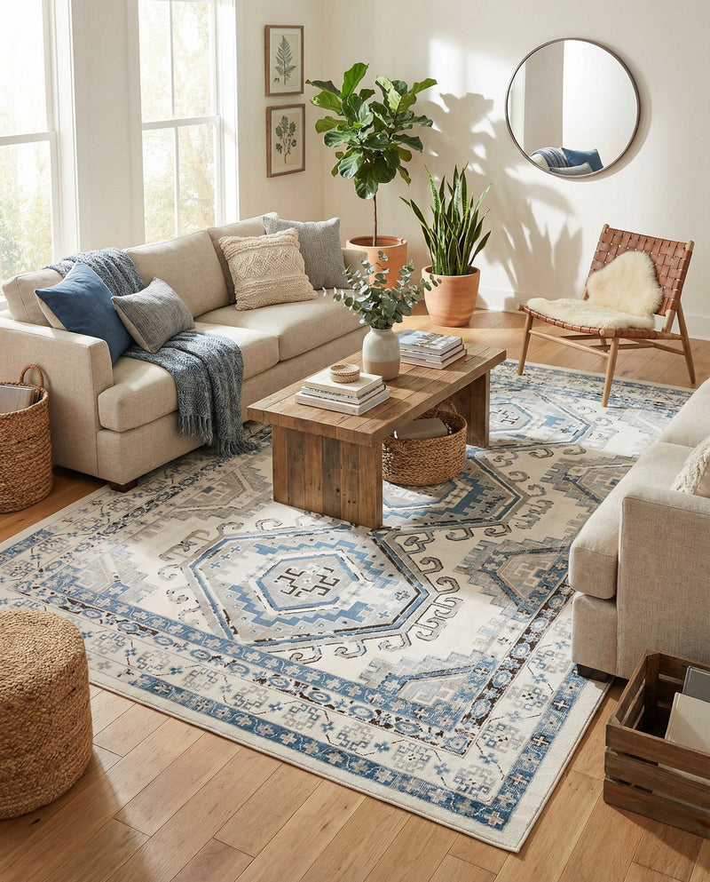 Savannah Elegance Collection Area Rug -  Tybee (Ivory Aqua) Rectangle Ivory Aqua  lifestyle 3