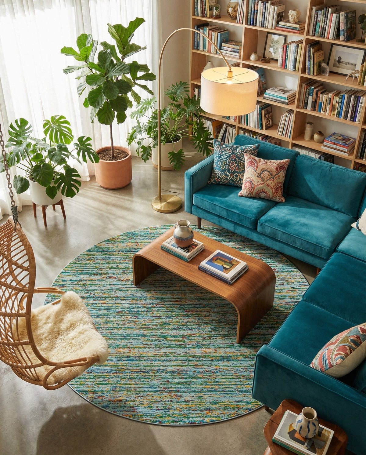 Caribbean Cove Collection Area Rug -  Lucia Round Aqua  lifestyle 135