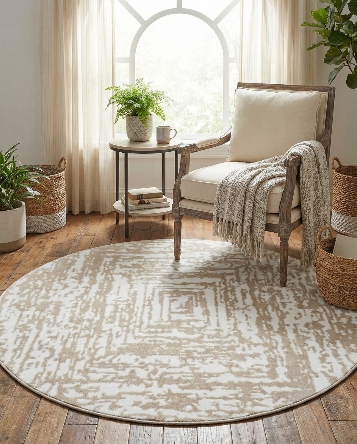 Sanctuary Retreat Collection Area Rug -  Asylum Round White Bone  lifestyle 84