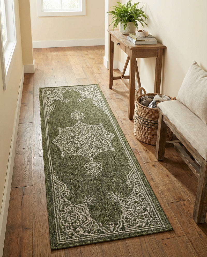 Patio Heritage Collection Area Rug -  Charleston (Green) Runner Green  lifestyle 27