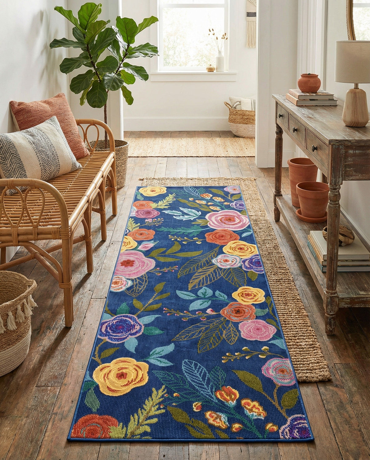 Meadow Breeze Collection Area Rug -  Petal Runner Blue  lifestyle 212