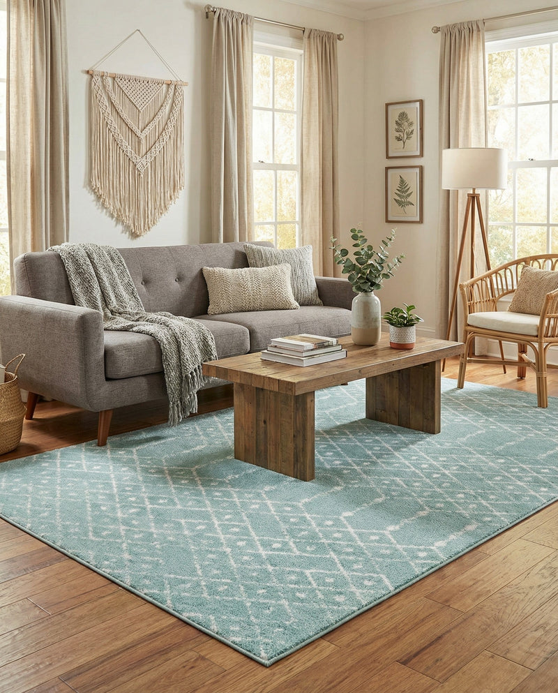 Marrakesh Lattice Collection Area Rug - Casablanca (Aqua) Rectangle Aqua  lifestyle 12