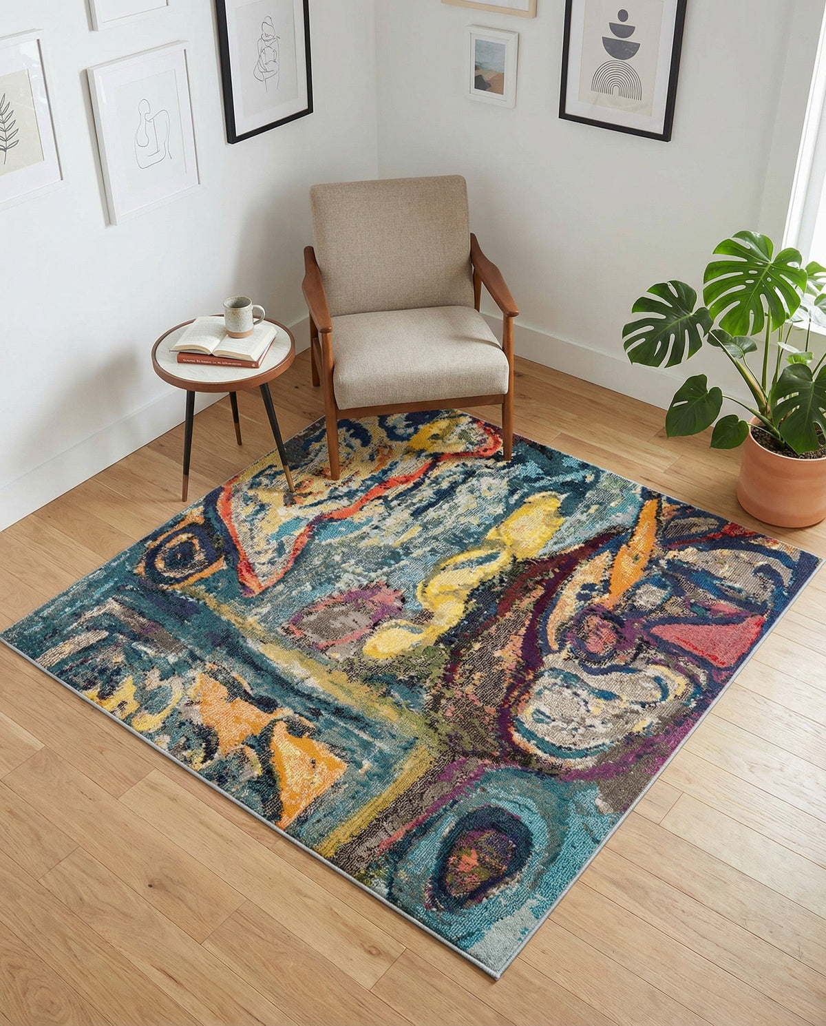 Autumnal Tapestry Collection Area Rug - Harvestville Square Multi  lifestyle 97