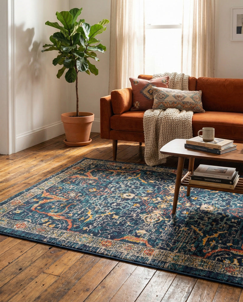 Seville Stripes Collection Area Rug -  Malaga (Navy Blue) Rectangle Navy Blue  lifestyle 30