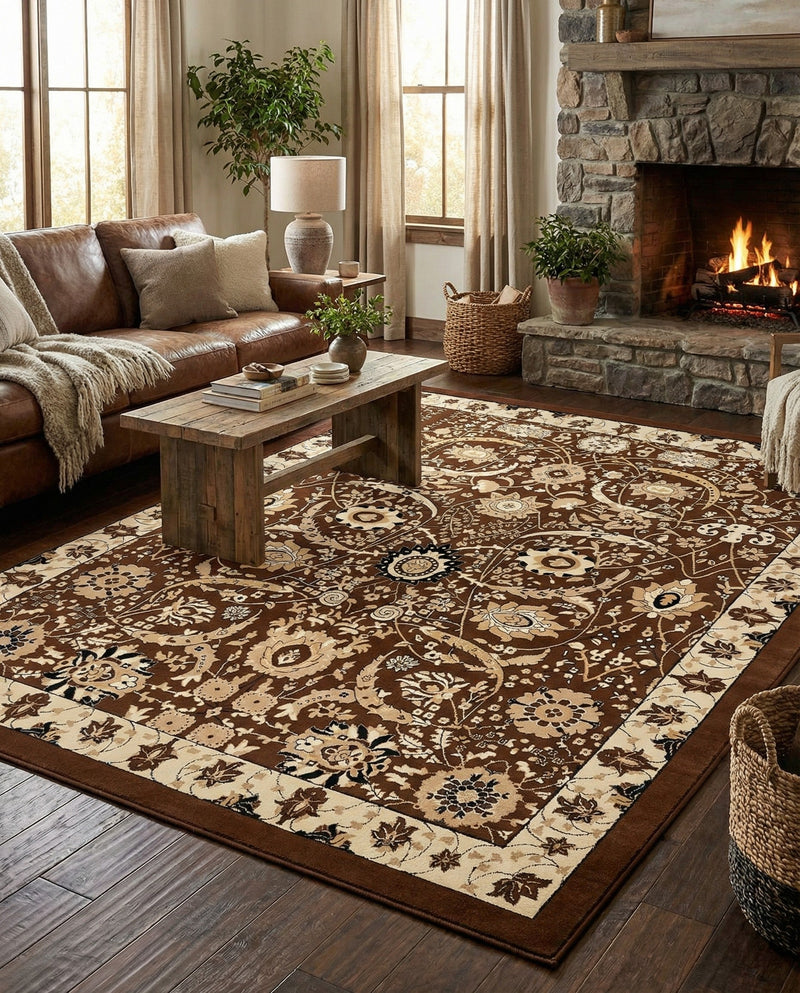 Tabriz Tapestry Collection Area Rug - Sahand (Brown) Rectangle Brown  lifestyle 10