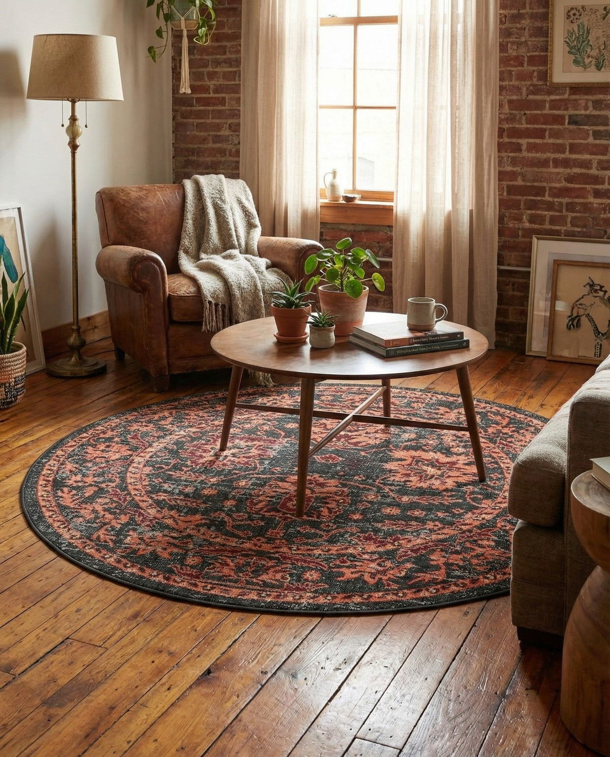 Geneva Terrace Collection Area Rug -  Lausanne Round Black  lifestyle 172