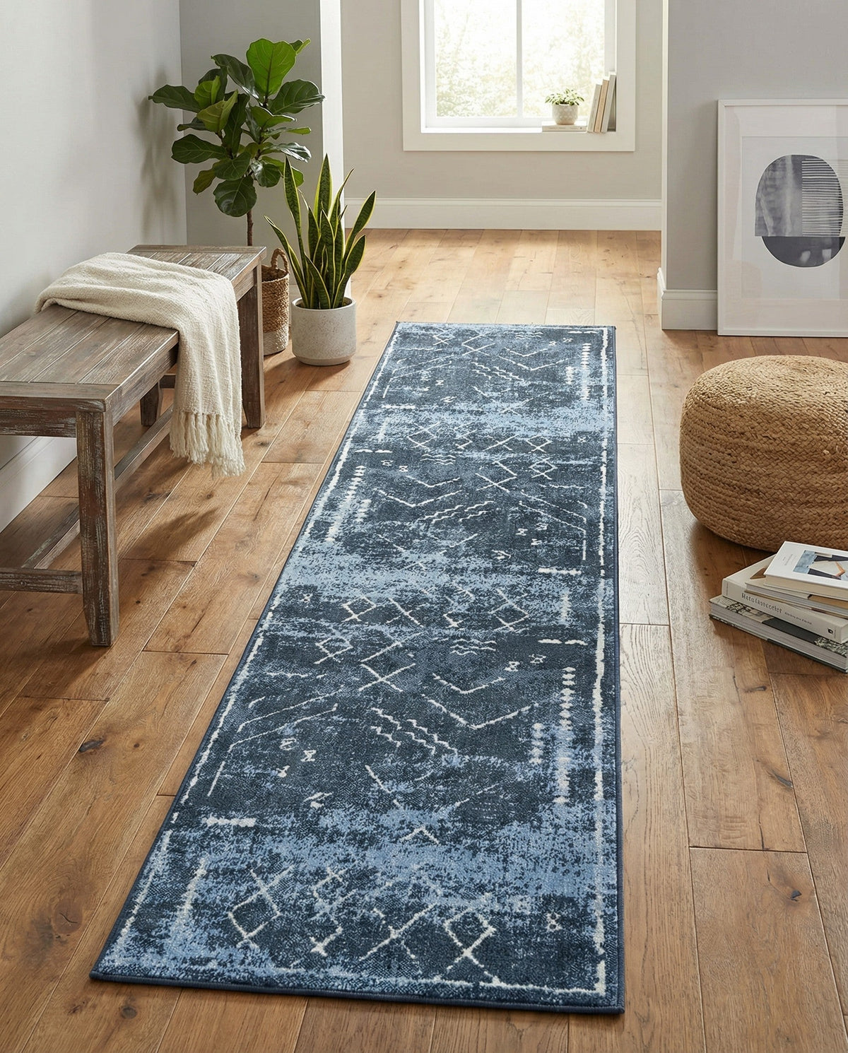 Aegean Elegance Washables Collection Area Rug - Santorini Runner Navy Blue  lifestyle 123