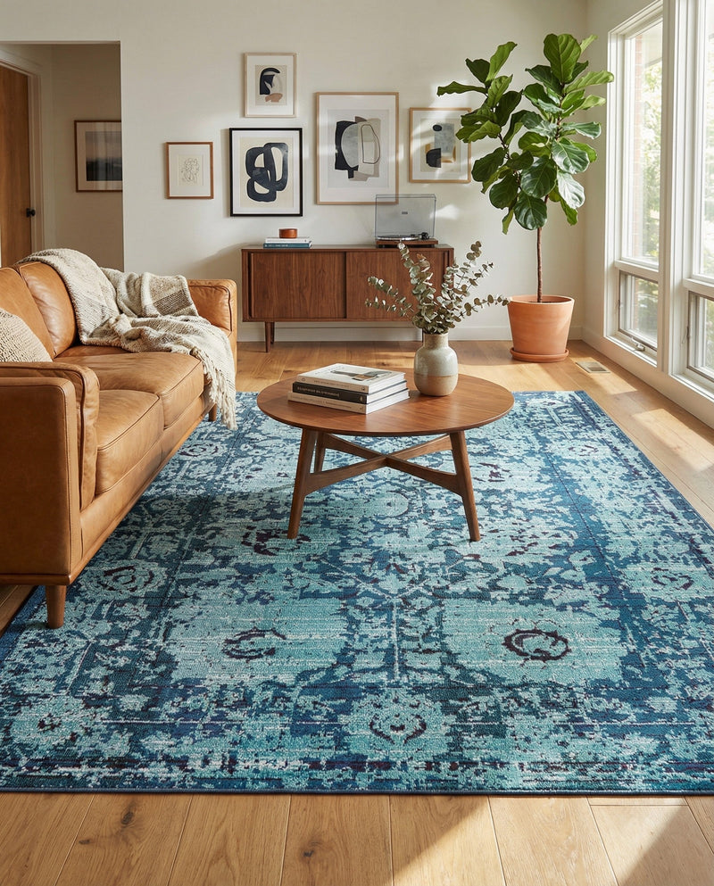 Chateau Elegance Collection Area Rug -  Louvre Rectangle Blue  lifestyle 69
