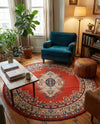 Tabriz Tapestry Collection Area Rug - Azerbaijan (Terracotta) Round Terracotta  lifestyle 44