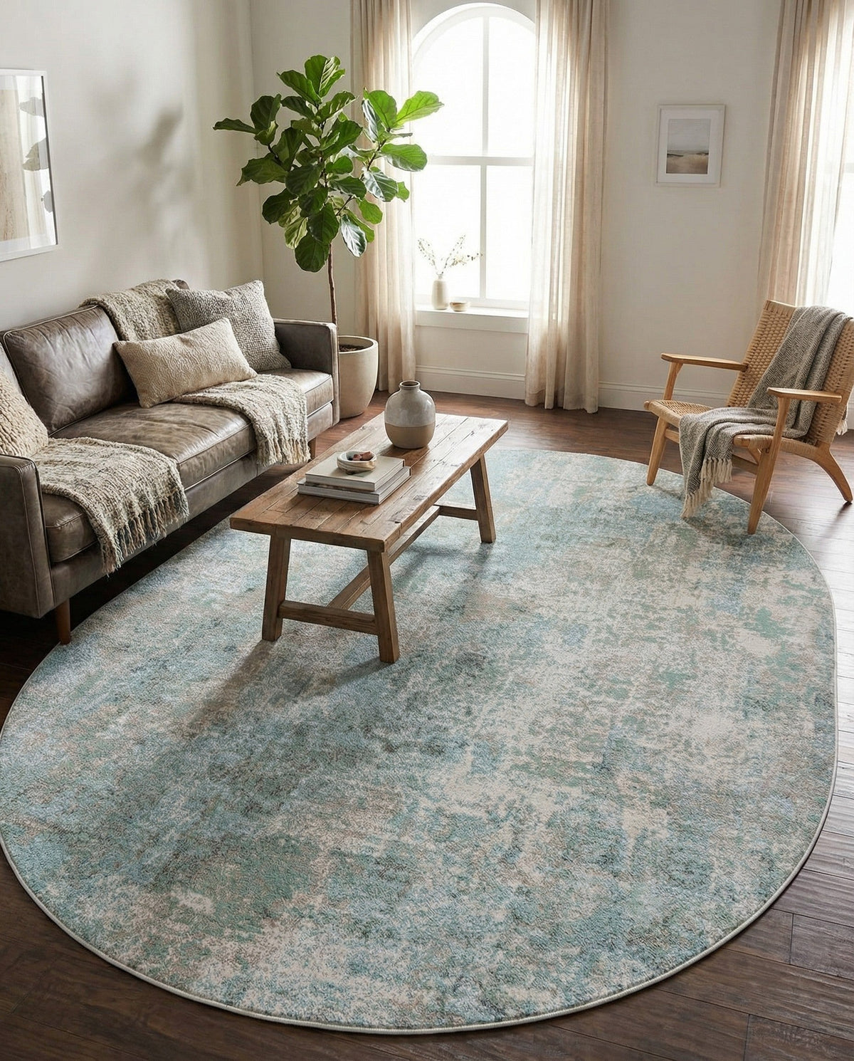 Lagoon Oasis Collection Area Rug -  Seagrass Oval Teal  lifestyle 111