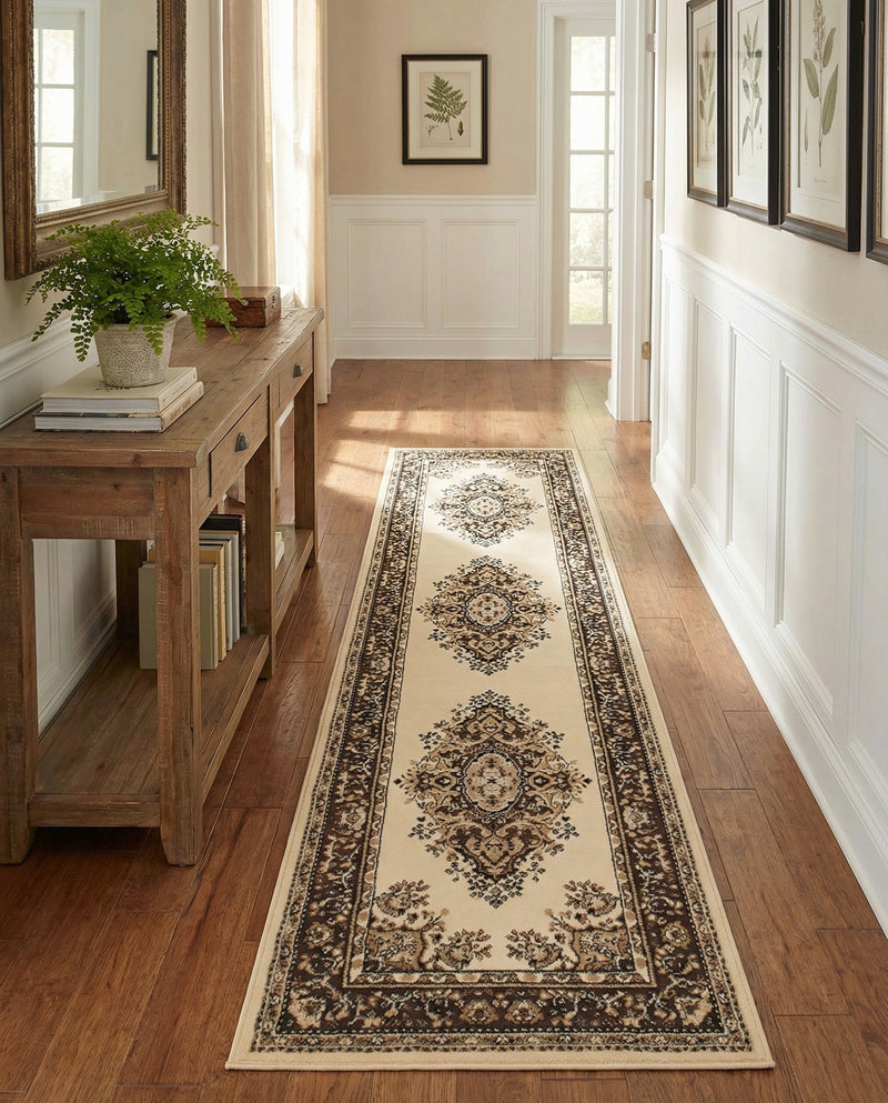Tabriz Tapestry Collection Area Rug - Azerbaijan (Ivory) Runner Ivory  lifestyle 38