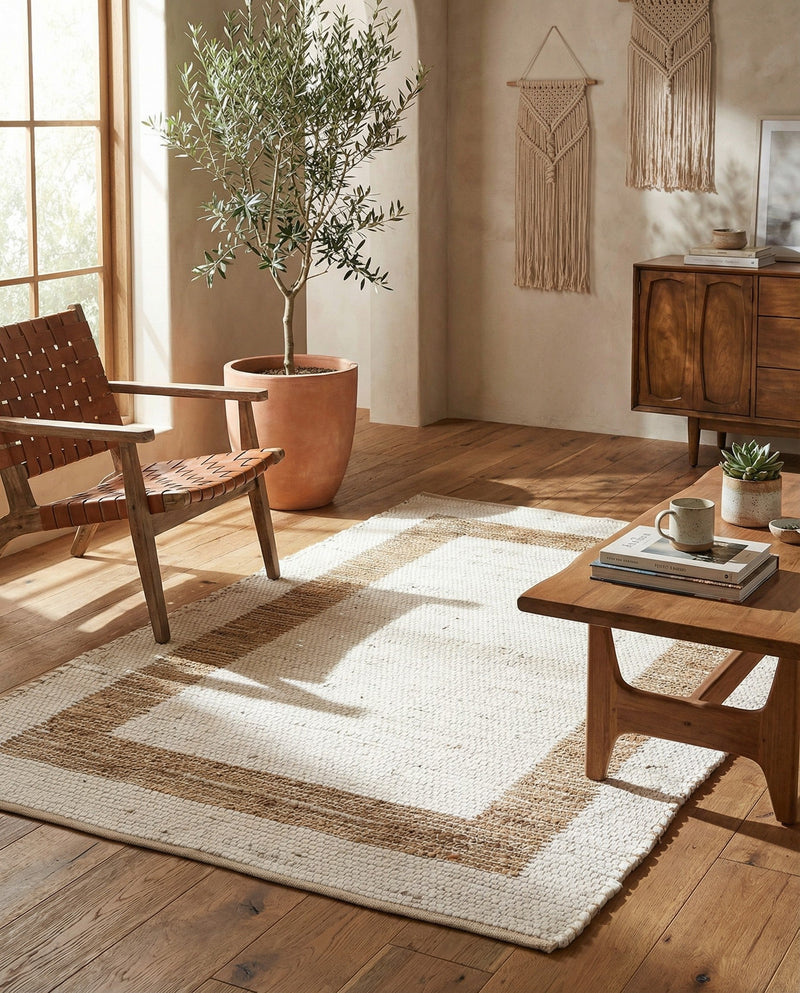 Osian Looms Collection Area Rug - Durham Rectangle White and Natural  lifestyle 42