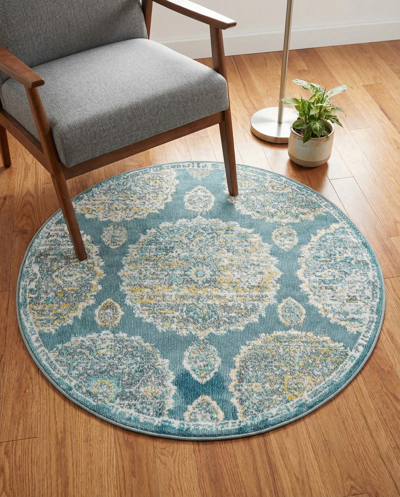 Arcadia Rugs Collection Area Rug -  Atlantis (Gray and Blue) Round Gray and Blue  lifestyle 47