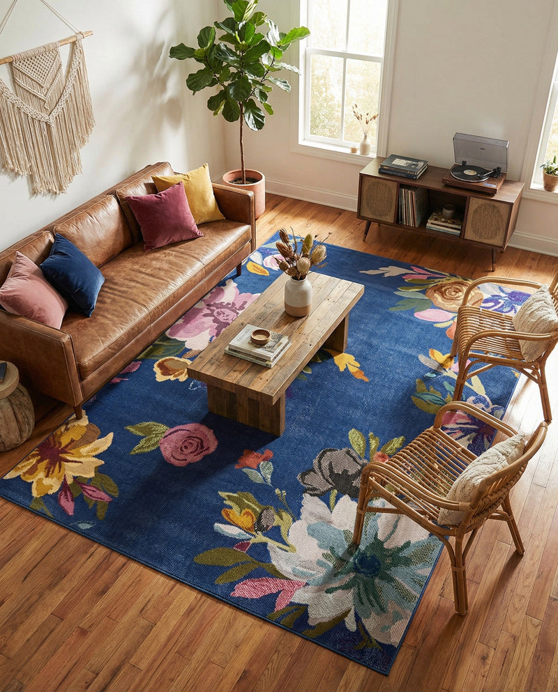 Meadow Breeze Collection Area Rug - Wildflower Rectangle Blue  lifestyle 50
