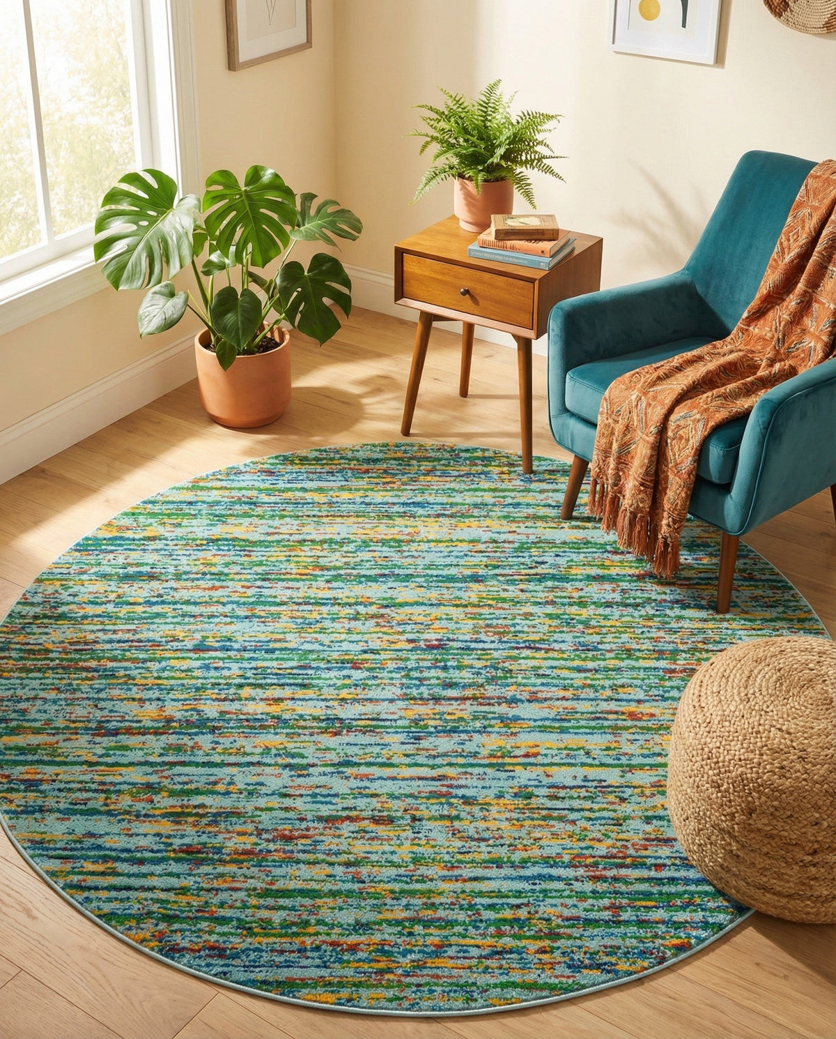 Caribbean Cove Collection Area Rug -  Lucia Round Aqua  lifestyle 138