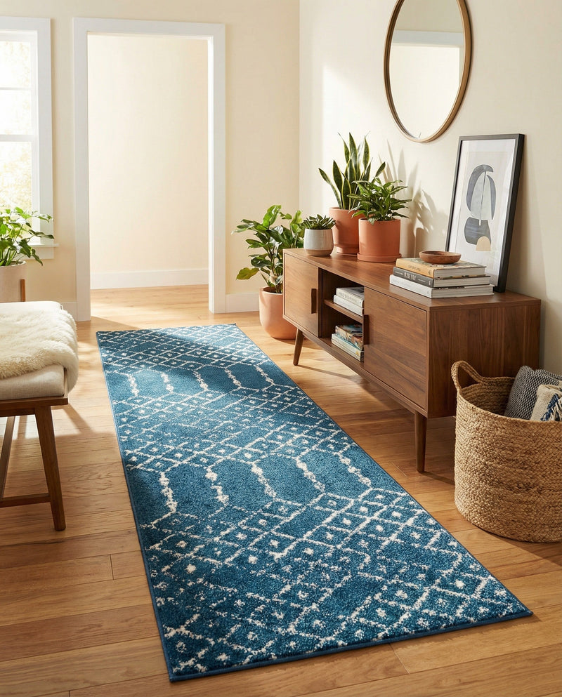Marrakesh Lattice Collection Area Rug - Casablanca (Navy Blue) Runner Navy Blue  lifestyle 67
