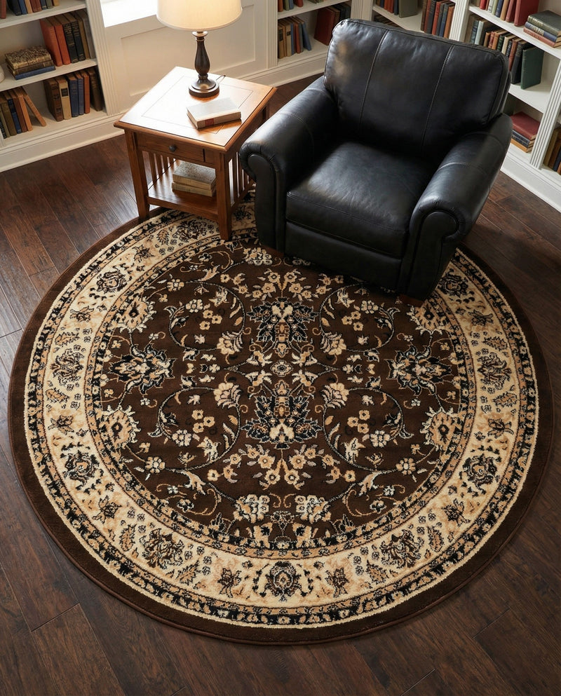 Isfahan Elegance Collection Area Rug - Naghsh-e Jahan (Brown) Round Brown  lifestyle 45