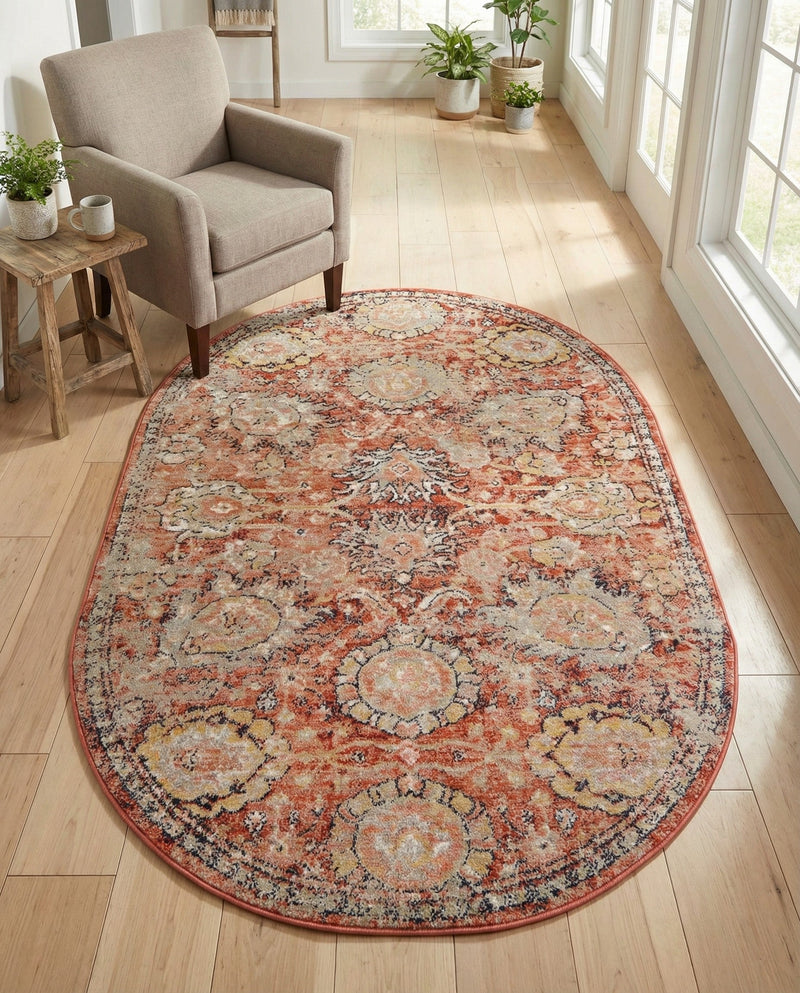 Seville Stripes Collection Area Rug -  Cordoba (Brick Red) Oval Brick Red  lifestyle 31