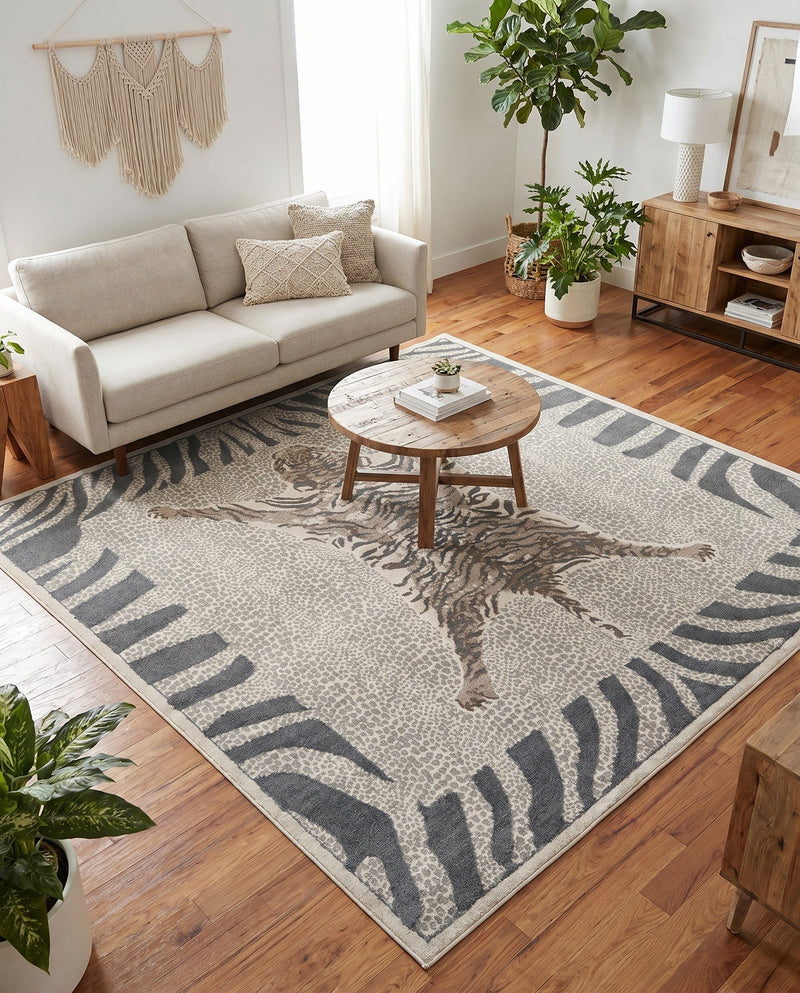 Savannah Sojourn Collection Area Rug -  Masai Square Gray and Ivory  lifestyle 69