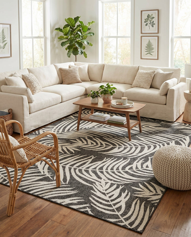 Seaside Blooms Collection Area Rug - Verdure (Charcoal) Rectangle Charcoal  lifestyle 25
