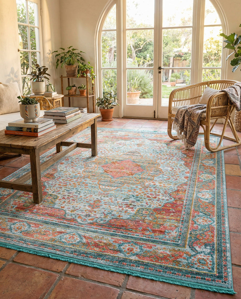 Caribbean Breeze Collection Area Rug -  Floriana Rectangle Light Blue  lifestyle 24