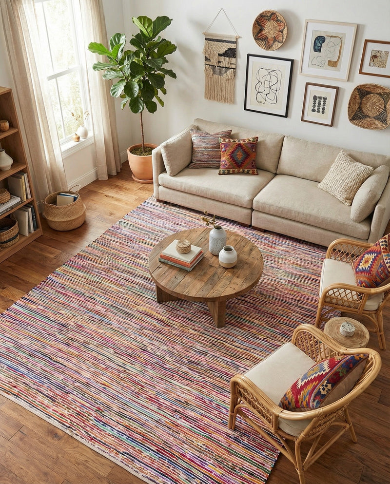 Thar Cotton Collection Area Rug - Alleppey Rectangle Multi White  lifestyle 37