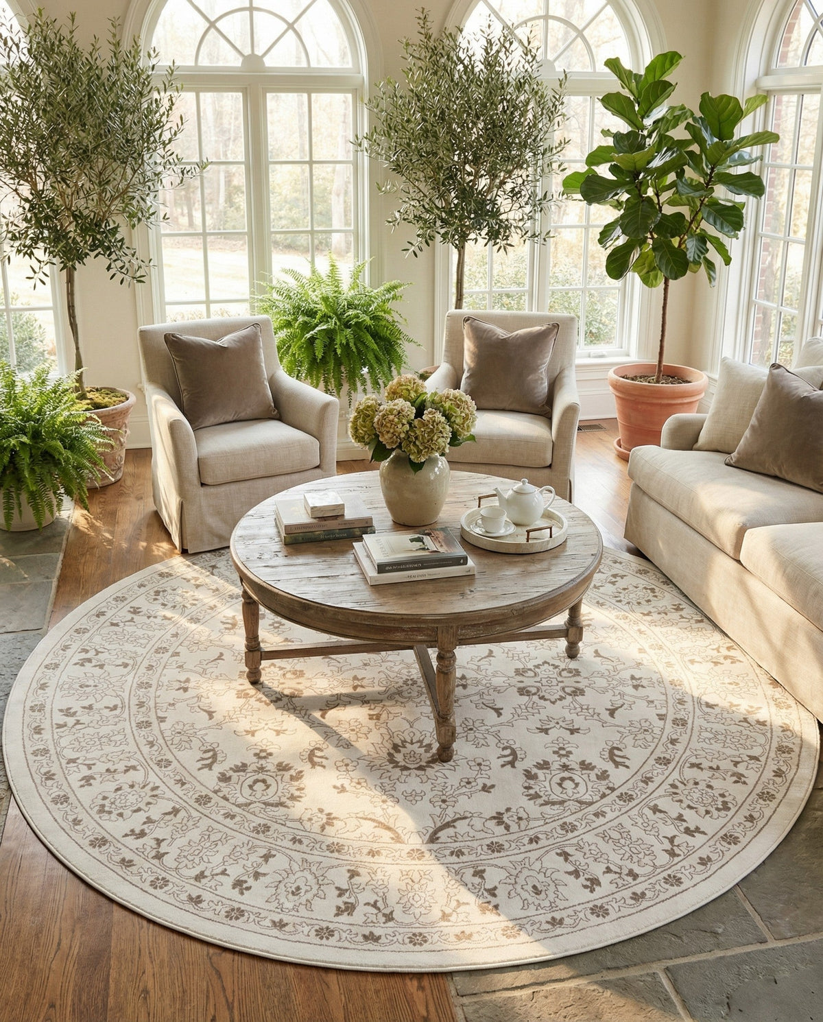 Savannah Elegance Collection Area Rug - Augusta (Ivory) Round Ivory  lifestyle 121