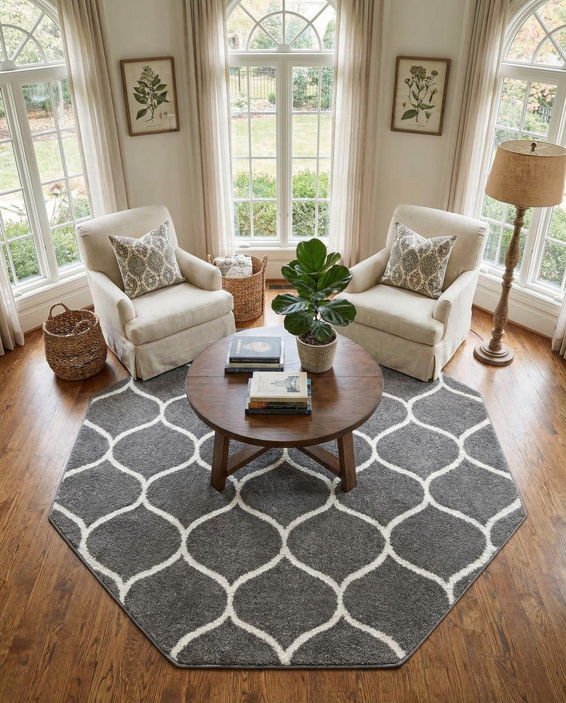 Trellis Mosaic Collection Area Rug -  Pergolatown (Dark Gray) Octagon Dark Gray  lifestyle 62