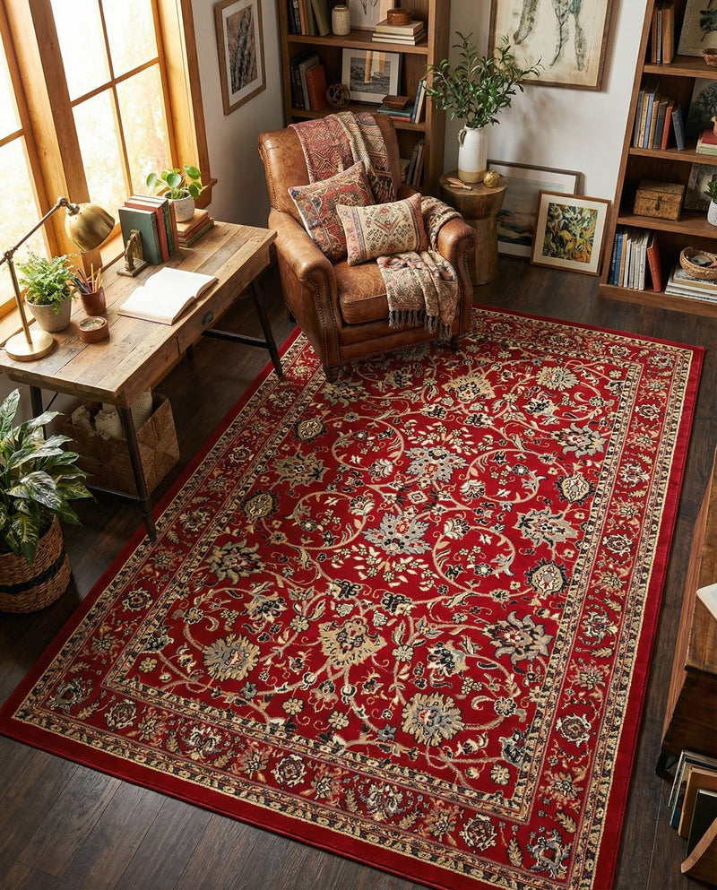 Isfahan Elegance Collection Area Rug - Naghsh-e Jahan (Red) Rectangle Red  lifestyle 12